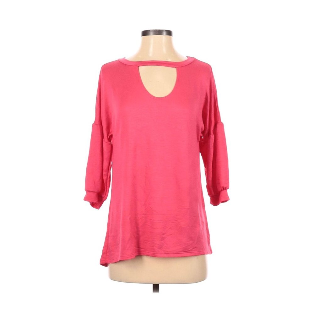 White Birch Womens Pink Keyhole 3/4 Sleeve Top S